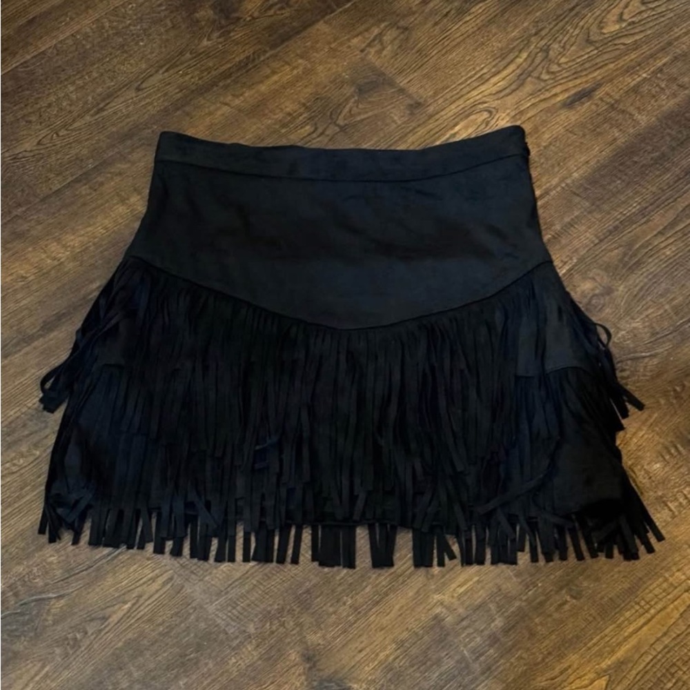 Altar'd State Black Fringe Mini Skirt